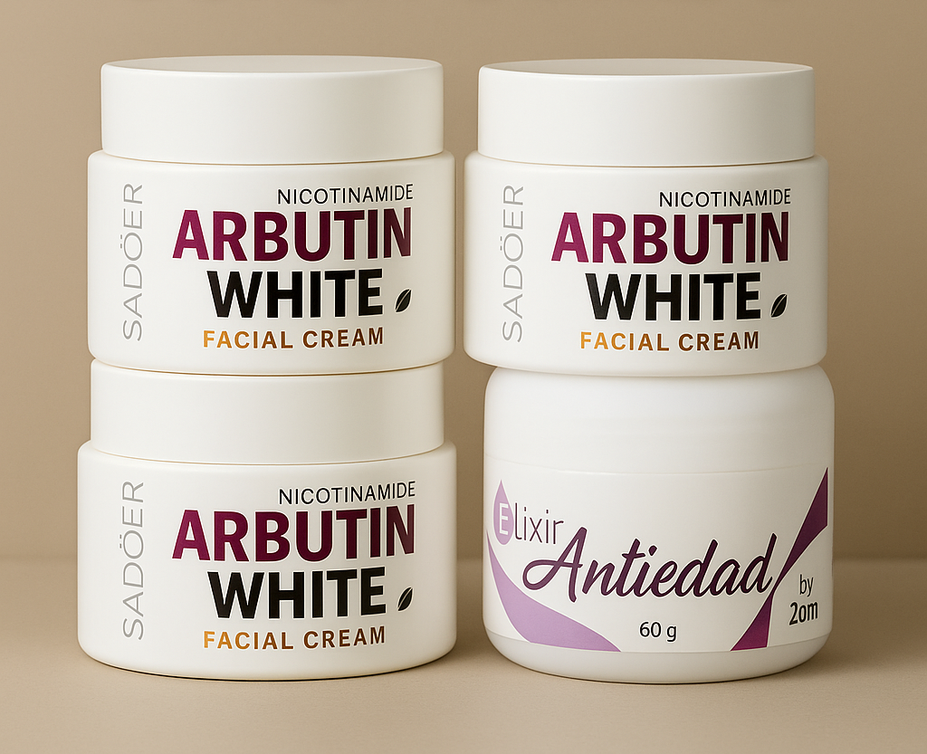 ✨ lleva 3 Arbutin White + 1 Elixir Antiedad de regalo! Dile adiós a las manchas y al acné revela tu verdadera piel 💖